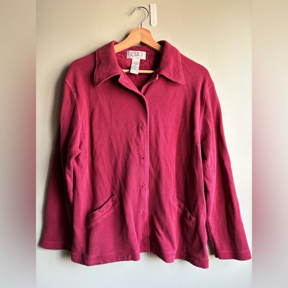 cleo Raspberry Knit Button-Up Collared Cardigan - Picture 2 of 5